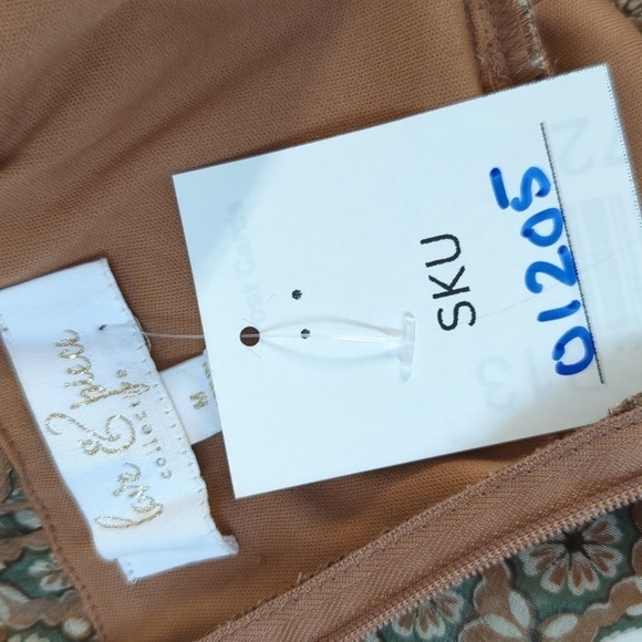 Love and Piece Floral Maxi Dress Tan Green M retro summer ruffle bohemian party - Picture 7 of 9